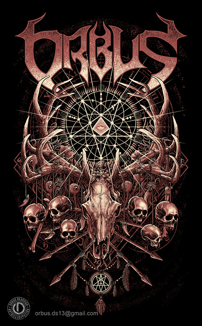 DREAM CRUSHER album artwork band merch death metal deathcore deer skull geometric goat skull goth hardcore heavy metal illustration metal fest satanic skull and bones t shirt design