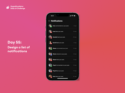 Day 55: Design a list of notifications daily ui challenge dailyui design hype4academy mobile design mobile ui notification notification ui notifications ui ux
