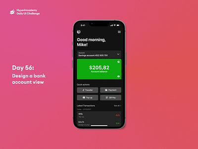 Day 56: Design a bank account view bank account bank app bank app account ui bank app ui bank app view ui daily ui challenge dailyui design hype4academy mobile design mobile ui ui ux