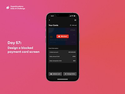 Day 57: Design a blocked payment card screen card block screen card block ux ui card blocked card blocked ui daily ui challenge dailyui design hype4academy mobile design mobile ui payment blocked ui ux