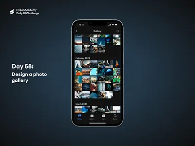 Day 58: Design a photo gallery album album ui daily ui challenge dailyui design gallery gallery design hype4academy illustration mobile design mobile ui photo photo gallery photo gallery design photo gallery ui photos photos screen ui ux