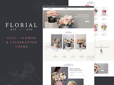 Florial – Flower & Decoration eCommerce Responsive Theme blooming bouquet ecommerce florial floweing gifting illustration opencart prestashop shopify template templatetrip theme woocommerce wordpress