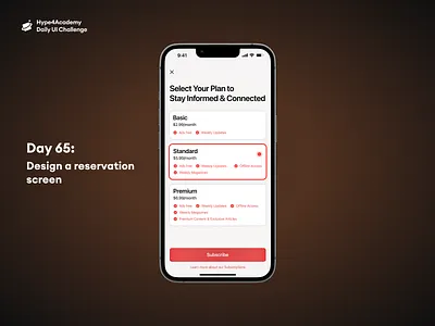 Day 65: Design a reservation screen daily ui challenge dailyui design hype4academy illustration mobile design mobile ui reservation reservation screen reservation ui subscription subscription page subscription screen subscription ui subscription ui design ui ux