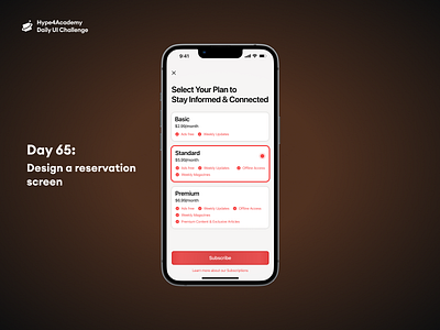 Day 65: Design a reservation screen daily ui challenge dailyui design hype4academy illustration mobile design mobile ui reservation reservation screen reservation ui subscription subscription page subscription screen subscription ui subscription ui design ui ux