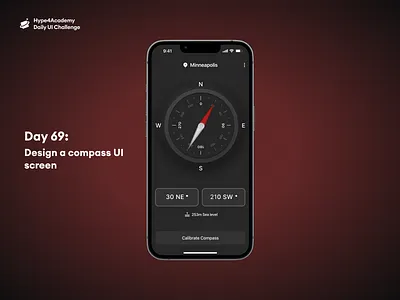 Day 69: Design a compass UI screen compass compass mobile compass mobile design compass mobile ui compass ui compass ux daily ui challenge dailyui design hype4academy mobile design mobile ui ui ux