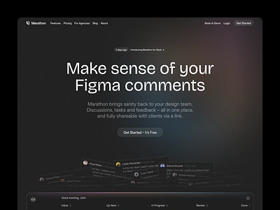 Marathon Landing comments dark figma gradient hero landing marathon stack web design