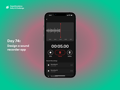 Day 74: Design a sound recorder app audio recorder app audio recorder design audio recorder mobile audio recorder ui audio recorder ui screen audio reocorder daily ui challenge dailyui hype4academy memo memos memos recorder mobile design mobile ui ui ux