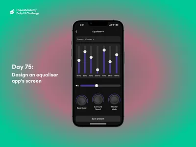 Day 75: Design an equaliser app's screen audio equaliser audio equaliser mobile audio equaliser screen audio studio daily ui challenge dailyui hype4academy mobile design mobile ui ui ux
