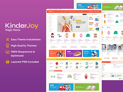 KinderJoy – Kids Fashion & Mega Toys Store – eCommerce Theme baby baby care design ecommerce firstcry illustration kids kinderjoy opencart prestashop shopify template templatetrip toddlers toys woocommerce wordpress