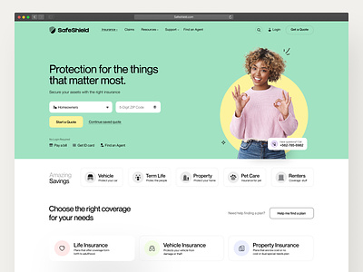 SafeShield Insurance Web clean ui company consultant customer design finance insurance insurance company interaction landing page minimal modern protection saas service ui ux