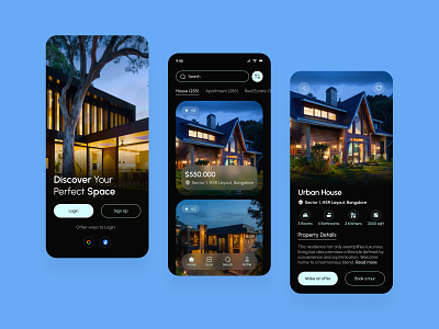 Real Estate App app app design dark theme design figma real estate real estate app typography ui ux