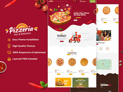 Pizzeria – Pizza, Fast Food, Restaurants & Cafes eCommerce Theme branding burger delivery fast food food graphic design pizza pizzeria tasty template