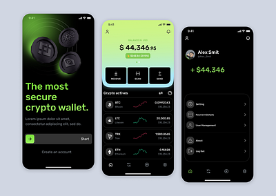 Crypto Wallet App Design app app design application crypto app e wallet app design figma design interface design landing page design mobile app design mobile application design ui ui design user interface design ux design web design