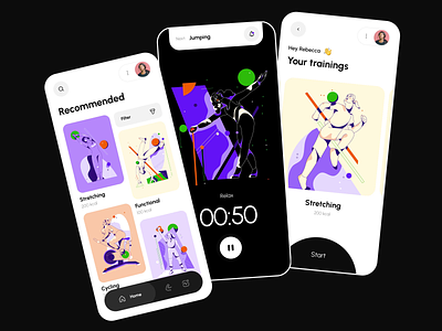 MyFitness - Mobile app design for workouts and fitness animation app design application fitness illustration mobile mobile app motion product product design ui ux uxui design workout