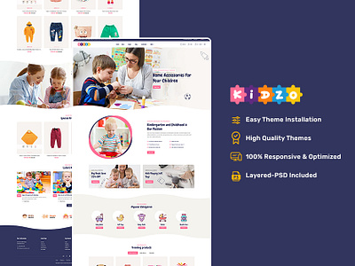 Kidzo – The Best eCommerce Theme For Baby, Kids & Toys Stores branding design ecommerce graphic design illustration kids kidzo opencart prestashop school shopify stationary template templatetrip toys woocommerce wordpress