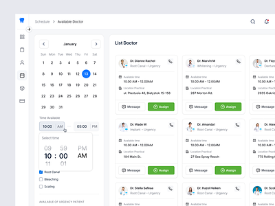 Dental Website Application - Doctor List Availability application calendar care clinic dental doctor filter hospital list patient picker saas software time ui website