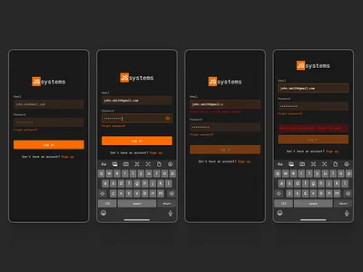 Mobile app - Input fields 2024 app dark design error fields input mobile modern state