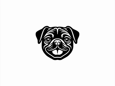 Pug Logo animal branding cute design emblem happy icon identity illustration logo mark negative space pet pug puppy sports symbol symmetry vector vet