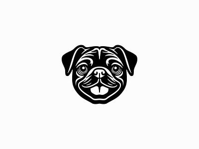 Pug Logo animal branding cute design emblem happy icon identity illustration logo mark negative space pet pug puppy sports symbol symmetry vector vet