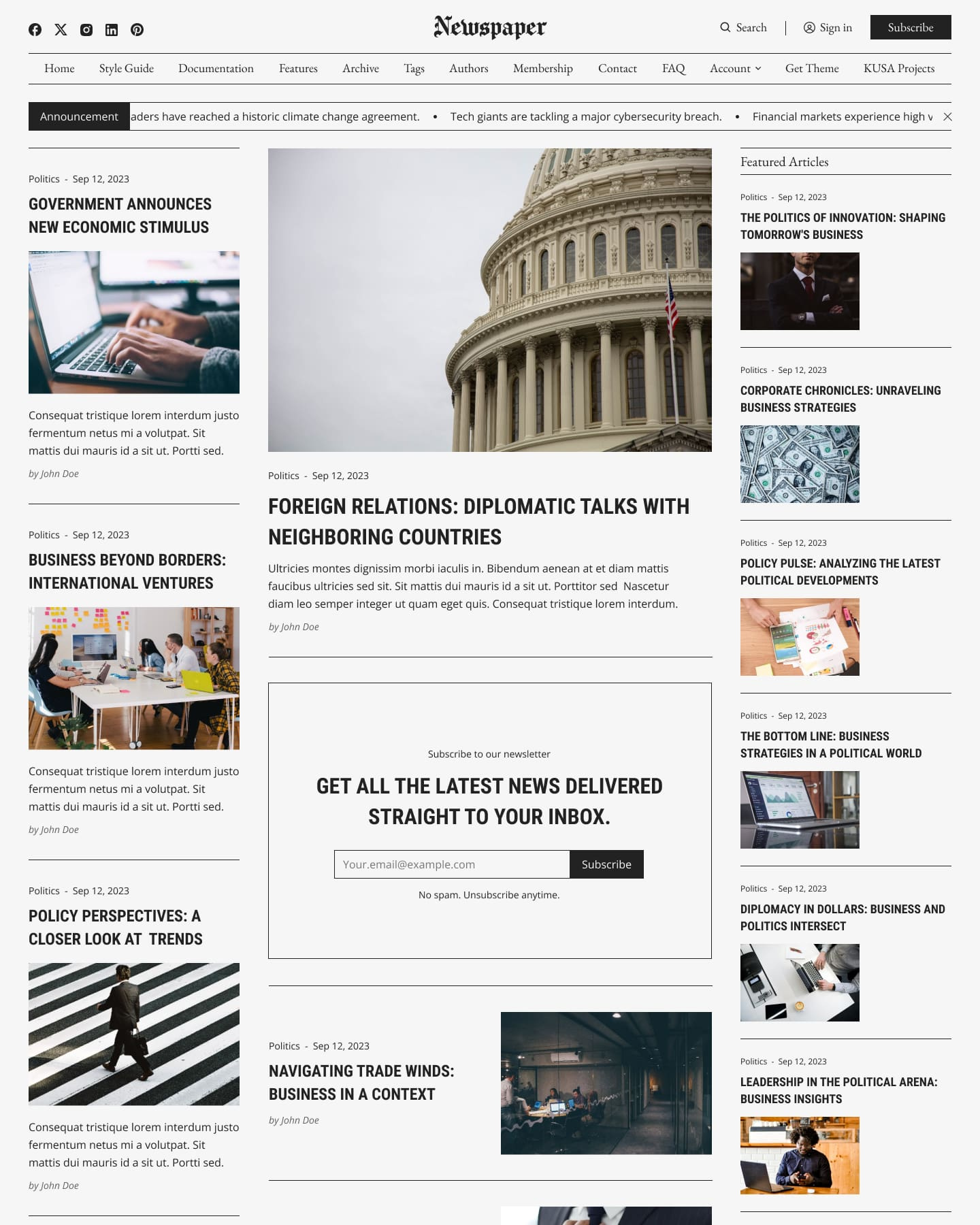 Newspaper - News/Blog Website Template blog design ghost template ghost theme ghost.org graphic design magazine news newsletter newspaper ui uiux web design website website template website theme