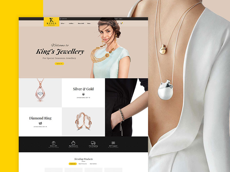 Kings Jewelry & Imitation – eCommerce Responsive Theme branding bride design fashion imitation jewellery jewelry kings opencart prestashop rtl shopify template templatetrip woocommerce wordpress
