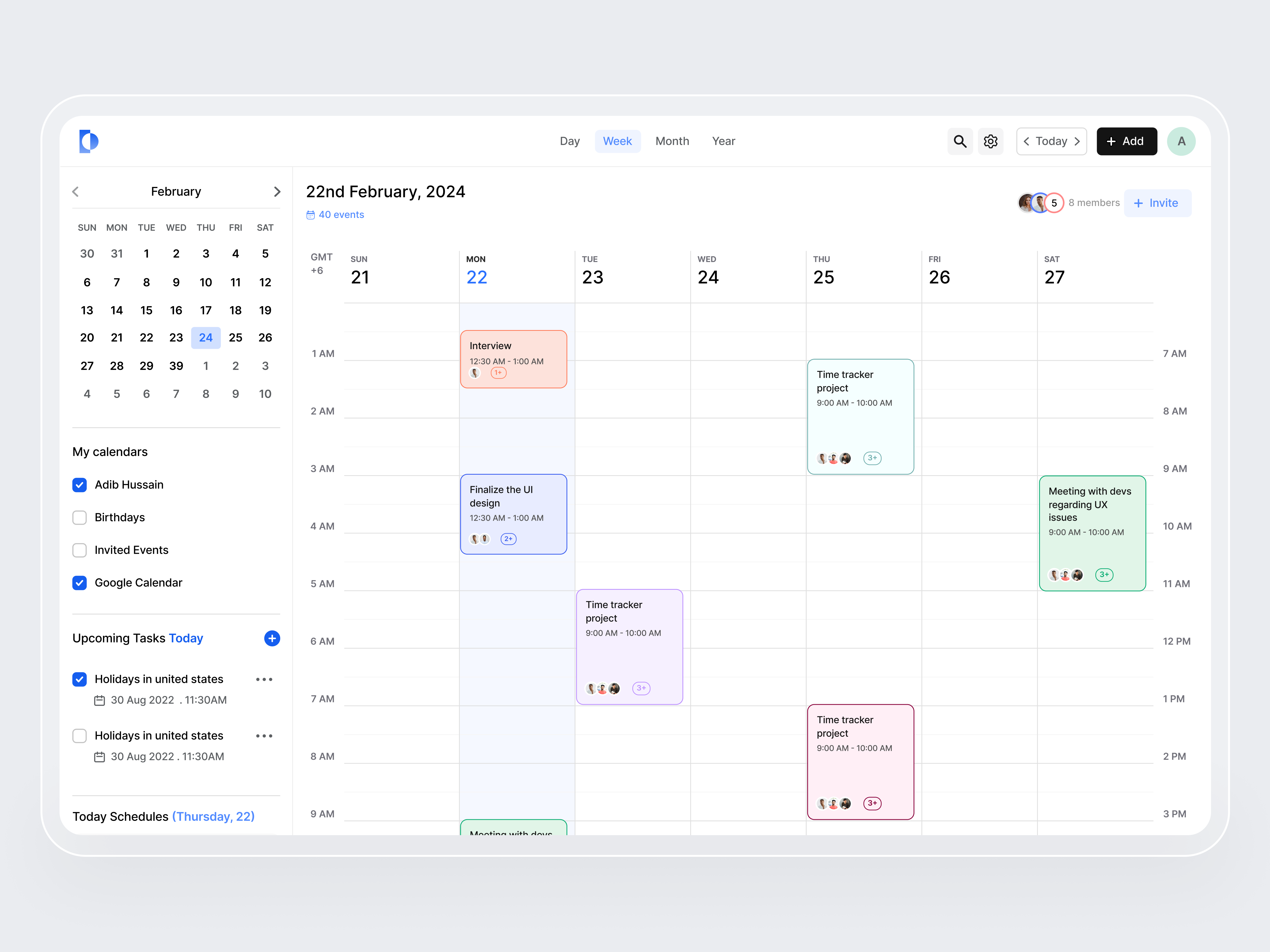 Calendar web app UI - ChronoCal adib calendar design calendar ui calendar web app component dashboard dashboard design design system event minimal product design product designer saas saas app task task management ui design uiux web app web app design