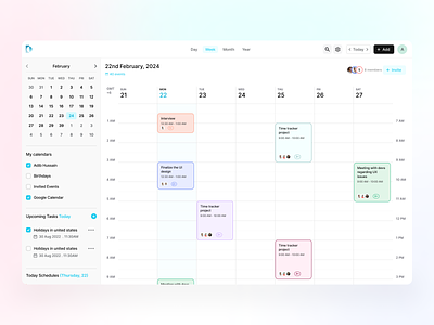 Calendar web app UI - ChronoCal adib calendar design calendar ui calendar web app component dashboard dashboard design design system event minimal product design product designer saas saas app task task management ui design uiux web app web app design