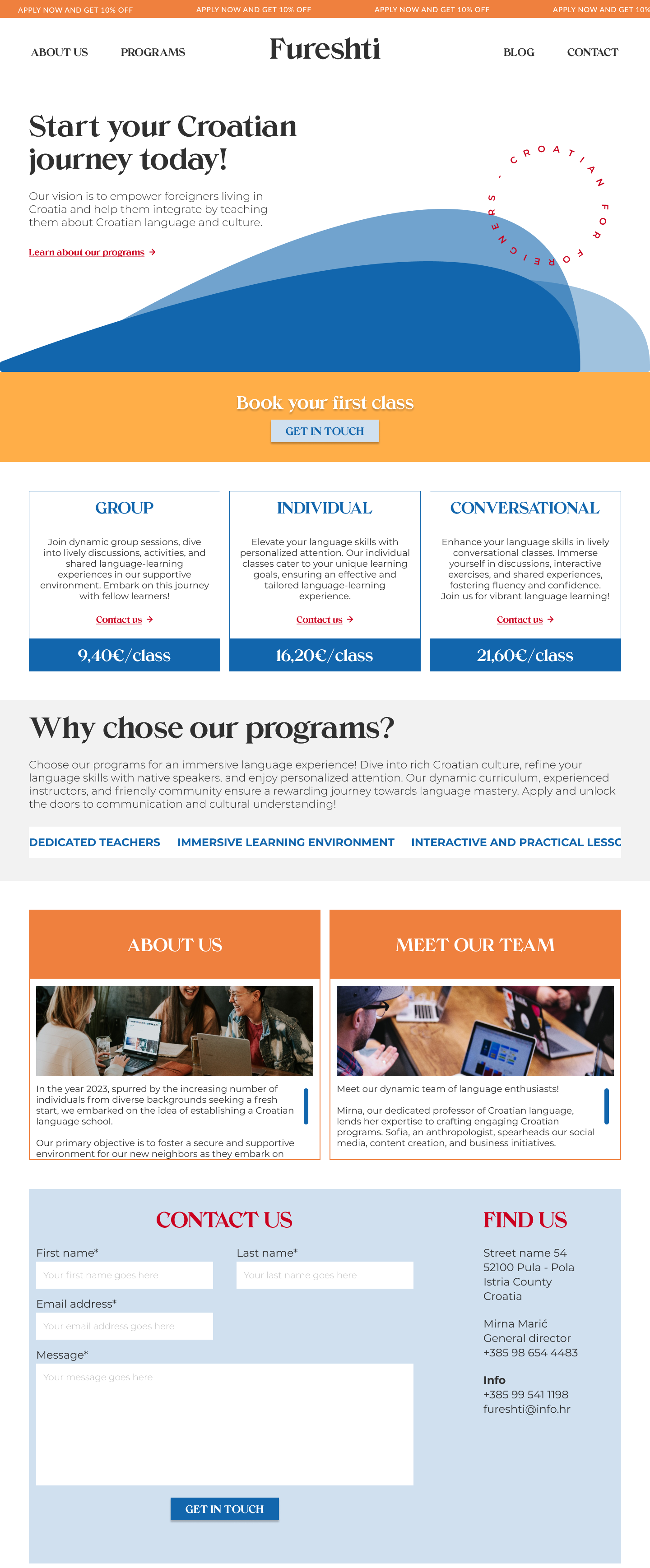 Fureshti - website for a language school design simple design ui user experience user interface ux web webpage website wireframe