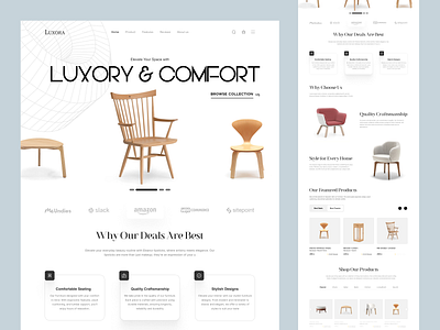 Luxora - Modern Furniture Store chair decore design ecommerce furniture homepage interface landing landing page local store product details product page products shopify small store sofa store web web design website