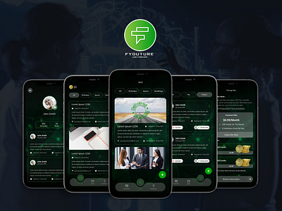 Fyoture App UI/UX Design app branding design follow future graphic design greeen illustration like logo love mobile mobile app neon presentation typography ui ux ux case satudy vector