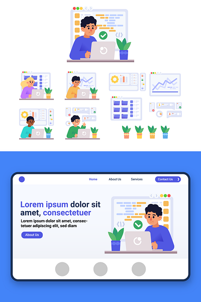 Flat Illustration Computer Desk flat illustration graphic design illustration landing page ui vector web