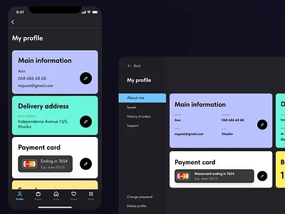 My profile · on mobile and desktop cards figma graphic design mobile design mobile first my profile payment ui ui design user interface ux ux design uxui web design