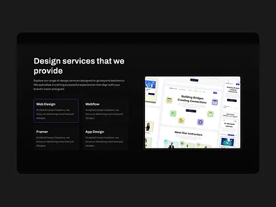 Services section - Website design agency website clean dark mode design design agency minimal modern section design services services section ui web design web design agency webdesign website