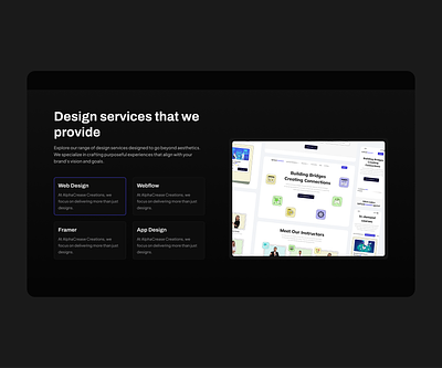 Services section - Website design agency website clean dark mode design design agency minimal modern section design services services section ui web design web design agency webdesign website