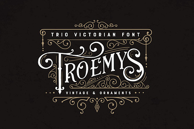 Troemys Font Trio and extras display font font ornaments font vintage ornaments font vintage vintage font