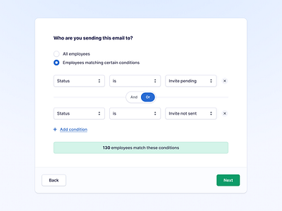 Email conditions and or conditions dashboard email form interface ui ux web