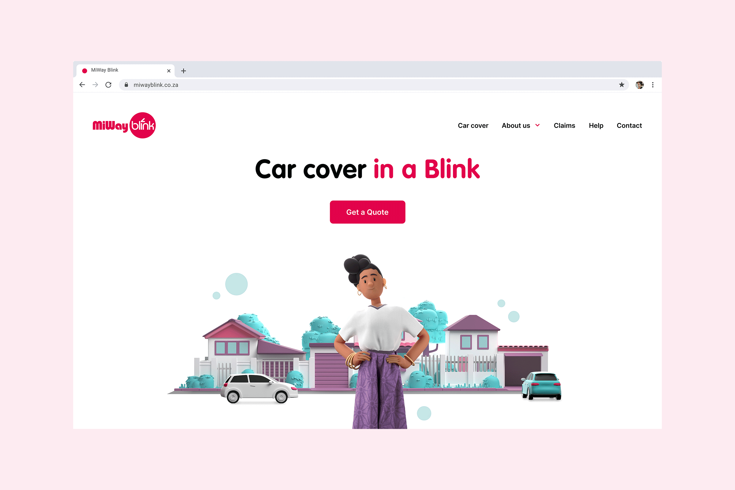 MiWay Blink Website 3d about animation car cover design desktop faq flat illustrations insurance isoflow marketing site miway mobile quote ui ux vehicle website