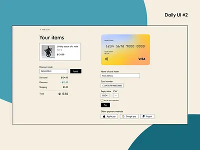 Daily UI day — 2 Card checkout branding dailyui design figma landin ui uiux uiux design ux