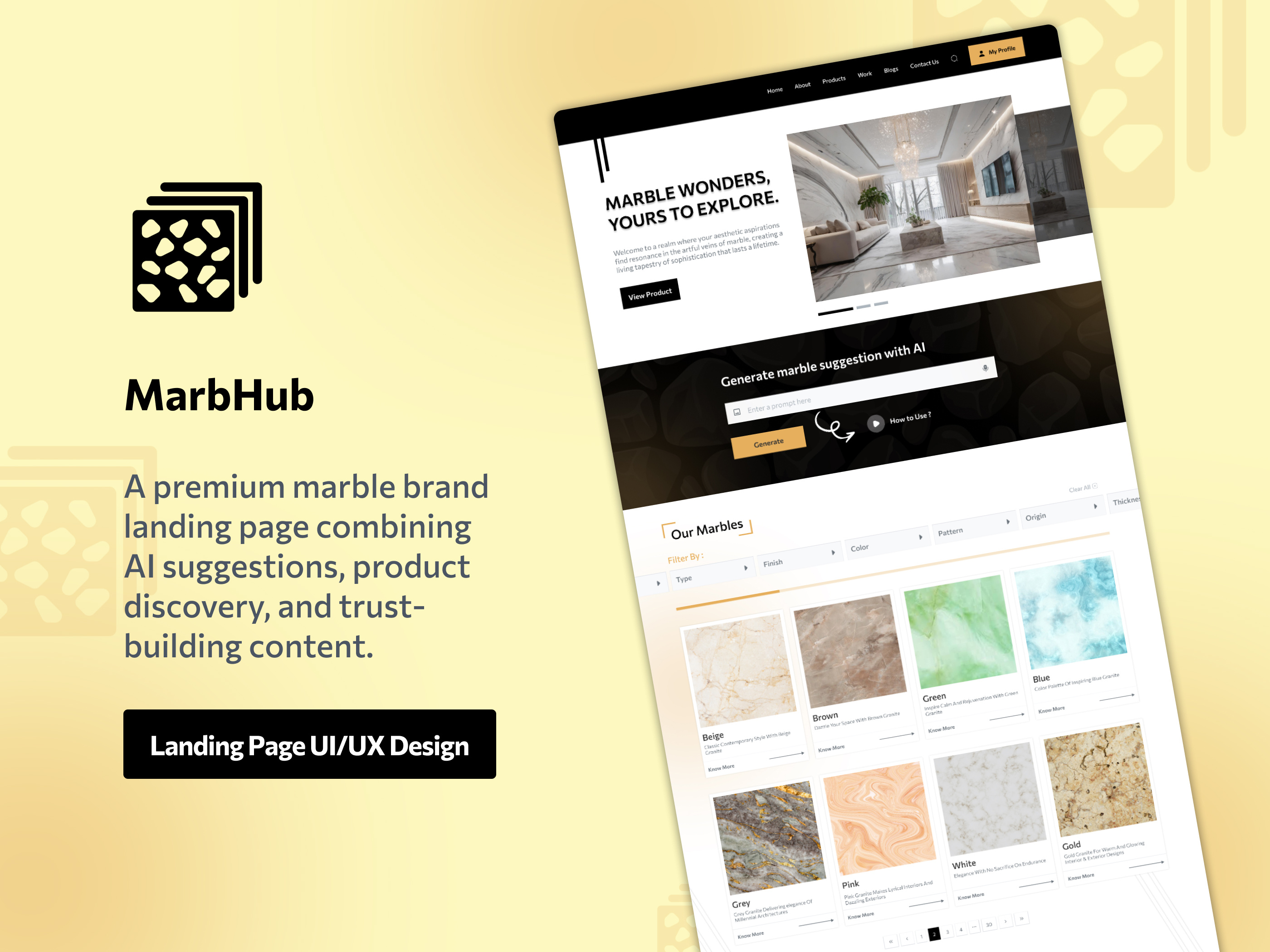 Marble Landing Page airecommendationengine customersatisfaction designforshopping ecommercedesign ecommerceplatform ecommercetrends ecommercewebsite elegantinteriors homedecoronline interiordesignecommerce marbleecommerce marblemarketplace marbleshopping materialmarket onlinemarblestore onlineretail productcatalogdesign retailux shoppingexperiencedesign virtualshowroom