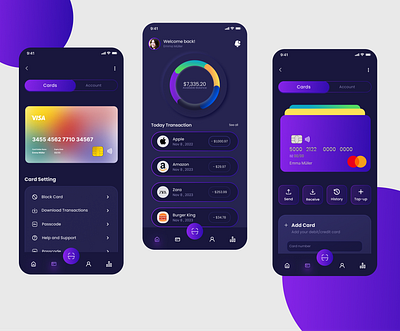 E-Wallet App app application blue dark money purple screen wallet