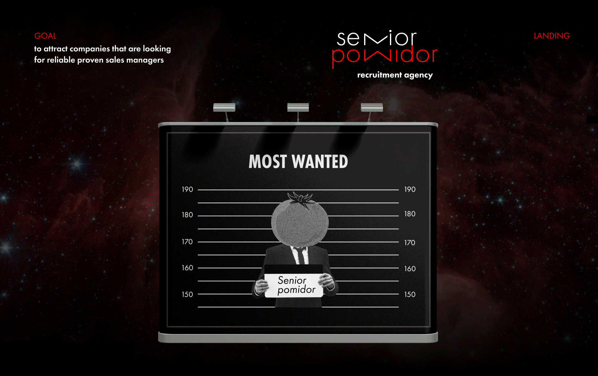 Senior Pomidor animation black branding dark sites landing page red sales ui