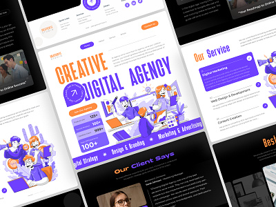 Landing Page Agency Design Exploration digital agency high fidelity ilustration landing page landing page ilustration concept ui ui concept ui design uiux design visual design website design website digital agency