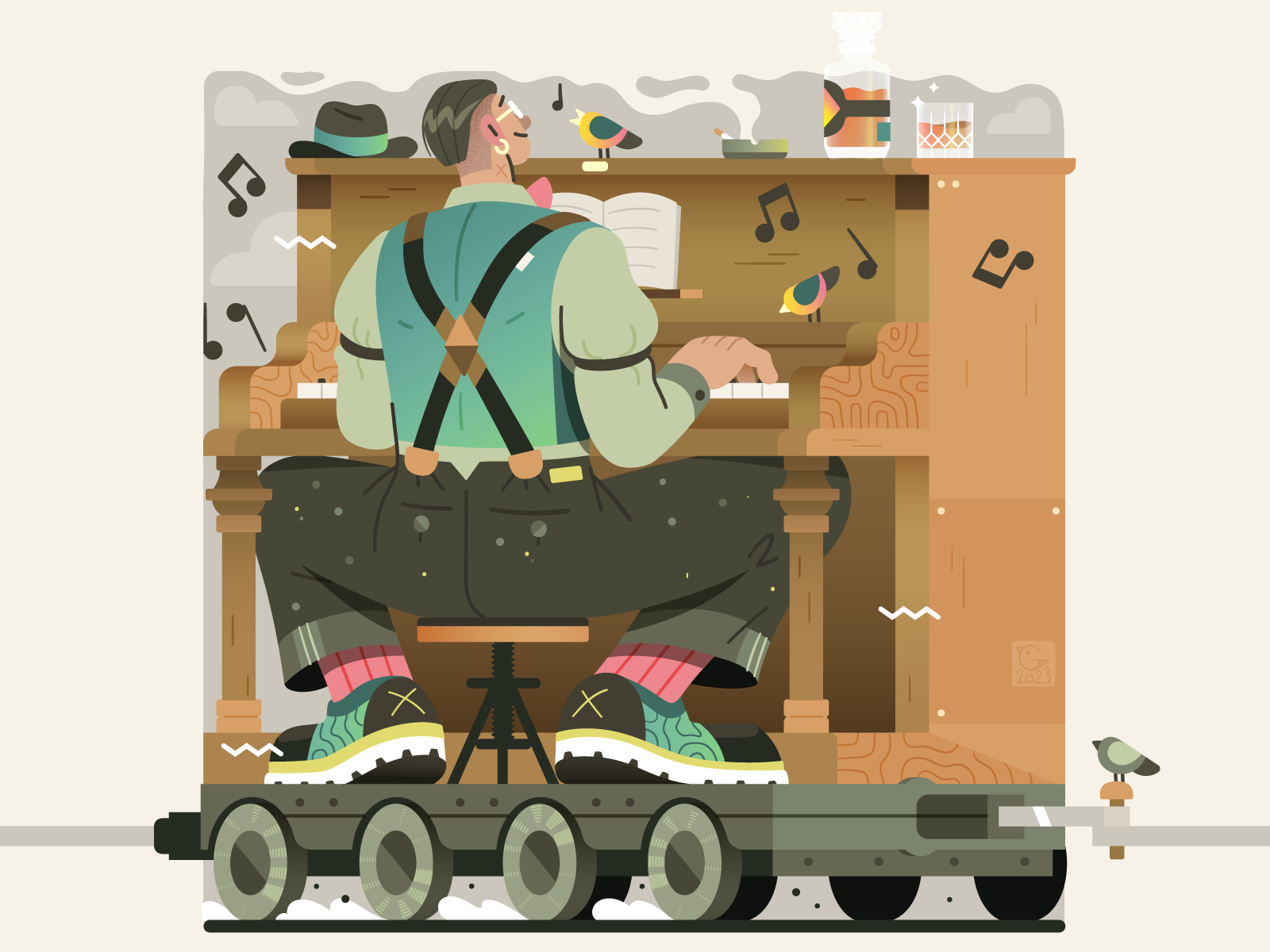 🚂 Little Train (part 1) bird birds books cat cats coffee fashion illustration music piano plant plants retro smoke train travel trip vector vintage writer