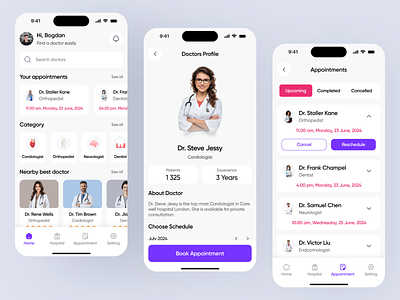 Mobile App Design - Doctor Appointment app app design appointment app doctor doctor app doctor appointment doctor schedule app healthcare medical app medical care medtech medtech app mobile app mobile app design online appointment online consulting ui ui design ux ux design visual design