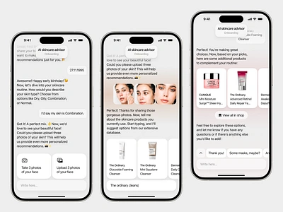 AI Skincare Advisor Onboarding ai app artificial intelligence chat clean design llm minimal ui ux