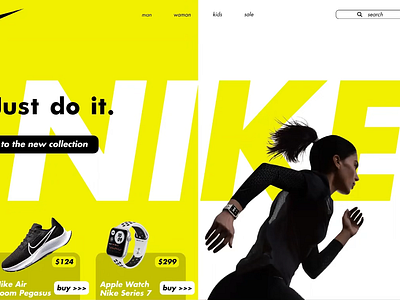 Nike. Hero section (v1). Andriana Popp 2023 animated bright design herosection nike ui ux webdesign yellow