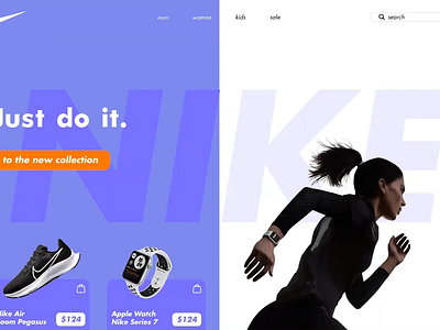 Nike. Hero section (v2). Andriana Popp 2023 animated animation design herosection nike purple ui ux webdesign