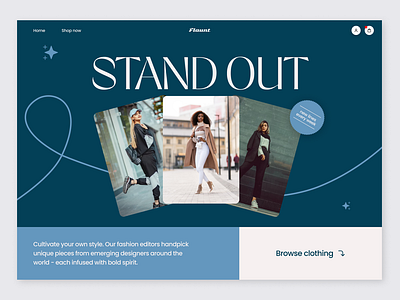 Flaunt - Fashion Retailers Website apparel bold branding clothes clothing colorful designer ecommerce fashion image landing page online outlet retailer shop typography ui web design website