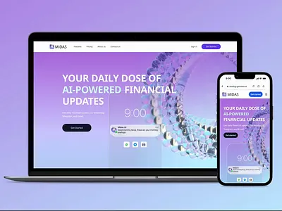 🌟 Introducing the Midas AI Web Site Design 🌟 ai analysis animation blue branding clean design financial gradient hero home landing landing page minimal purple responsive ui ux webdesign website