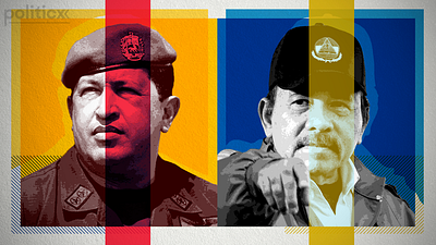 Hugo Chávez & Daniel Ortega article graphic design newsletter nicaragua politics venezuela